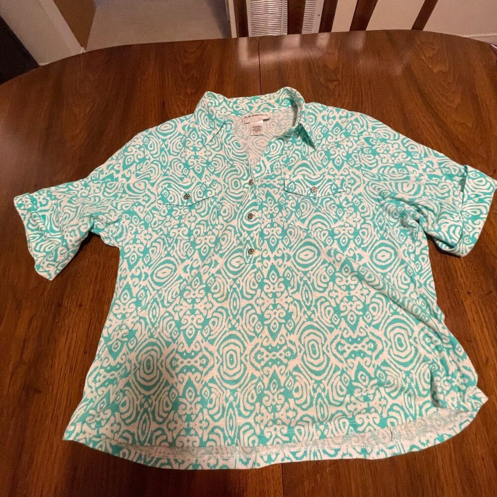 Teal & White Printed Top